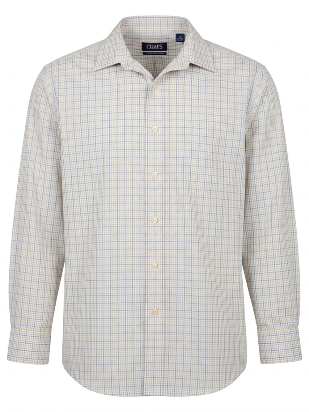 Chaps Men's Plaid Button Down Dress Shirt Size 16.5 32/33 Orange Blue Check